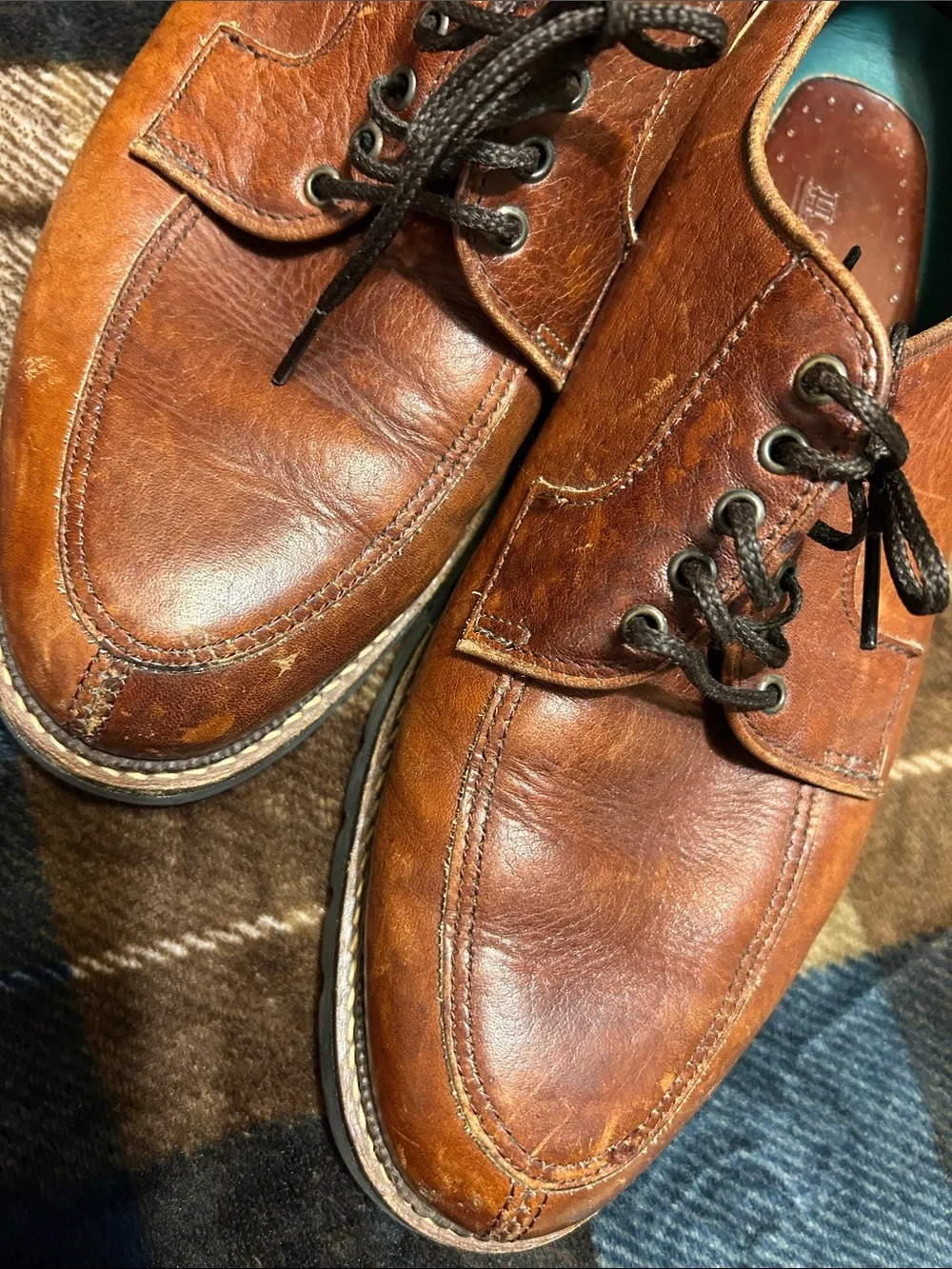 Men's Leather Derby Shoes in Cognac Brown